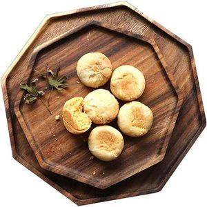 Set of 2 Acacia Wooden Trays Serving Platters Octagon Square Serving Tray